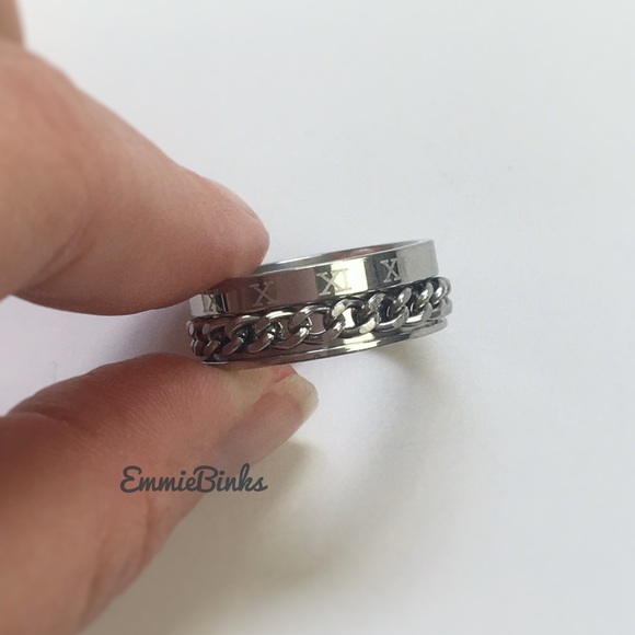 💥3for$28  New 8mm Chain Spinner Ring | Unisex Stainless Steel Roman Numerals - Picture 3 of 6